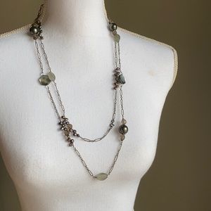 Vintage long gray pearls necklace. .925 silver !!!